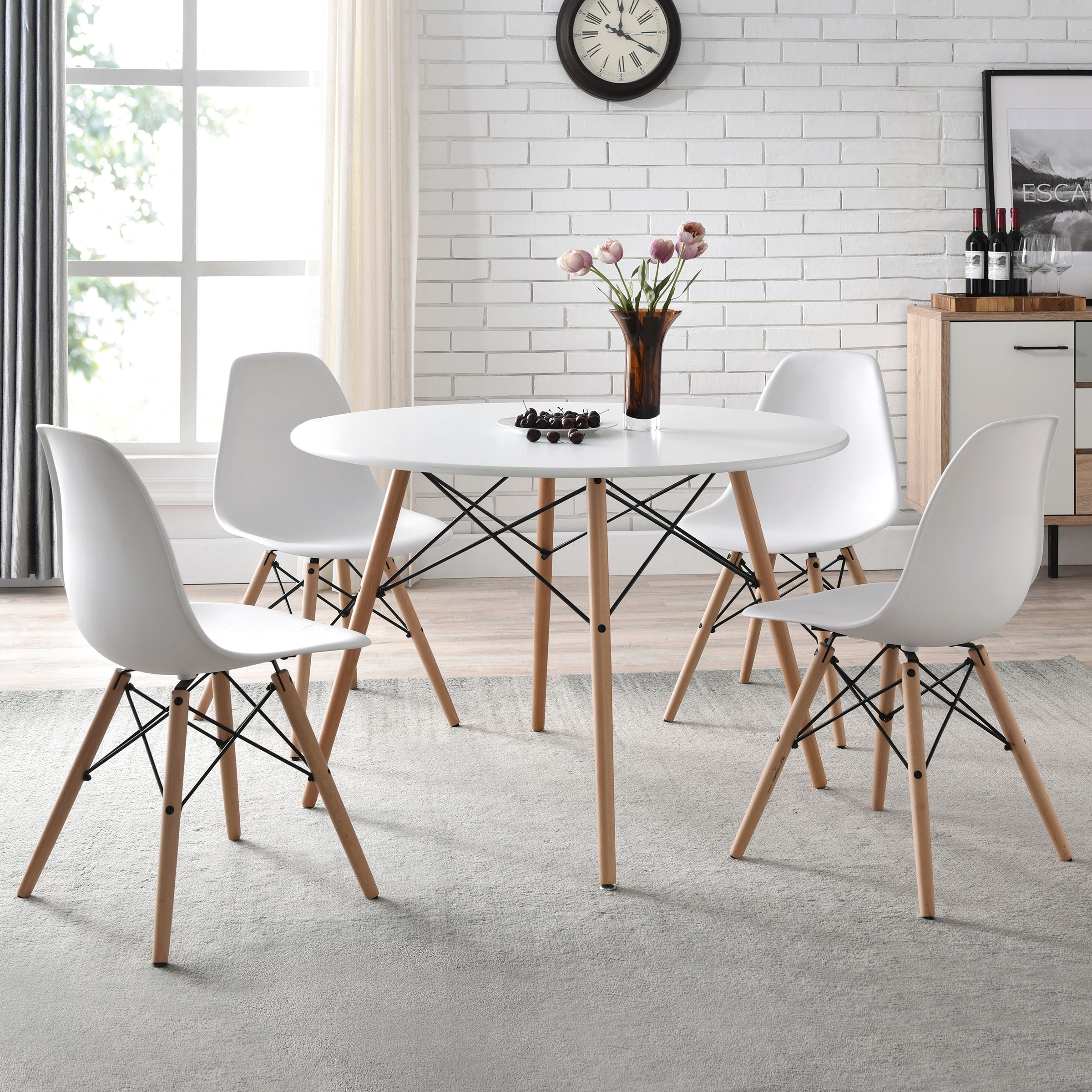 Mainstays 42 Inch Round Modern Wood Dining Table, Mid-Century Style, Beech and White