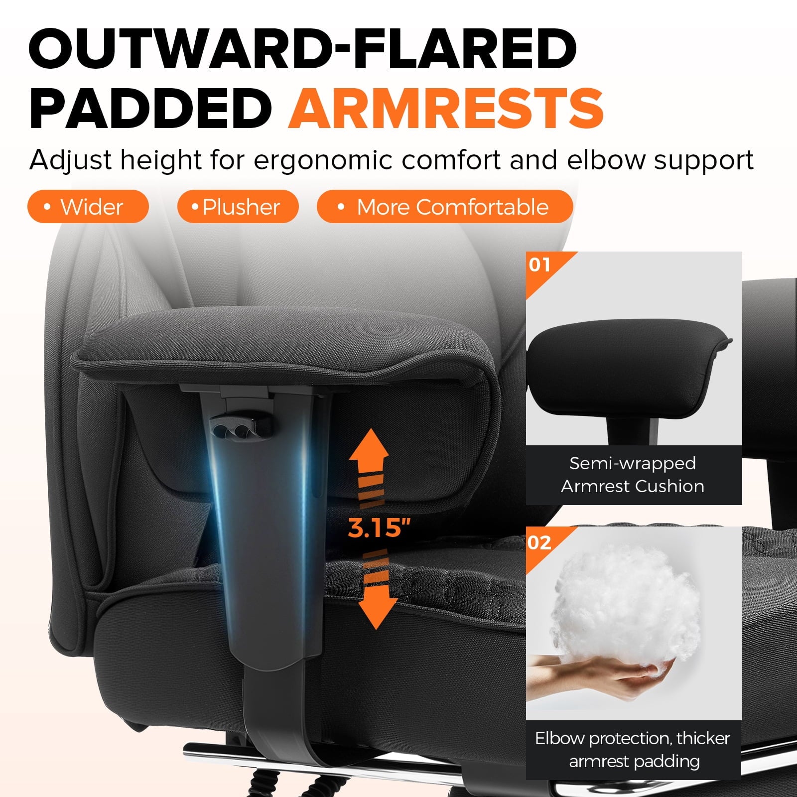 CloudRest Pro 400lbs Executive heavy duty office chair, High Back Ergonomic Computer Desk Chairwith Lumbar Back Support, Black