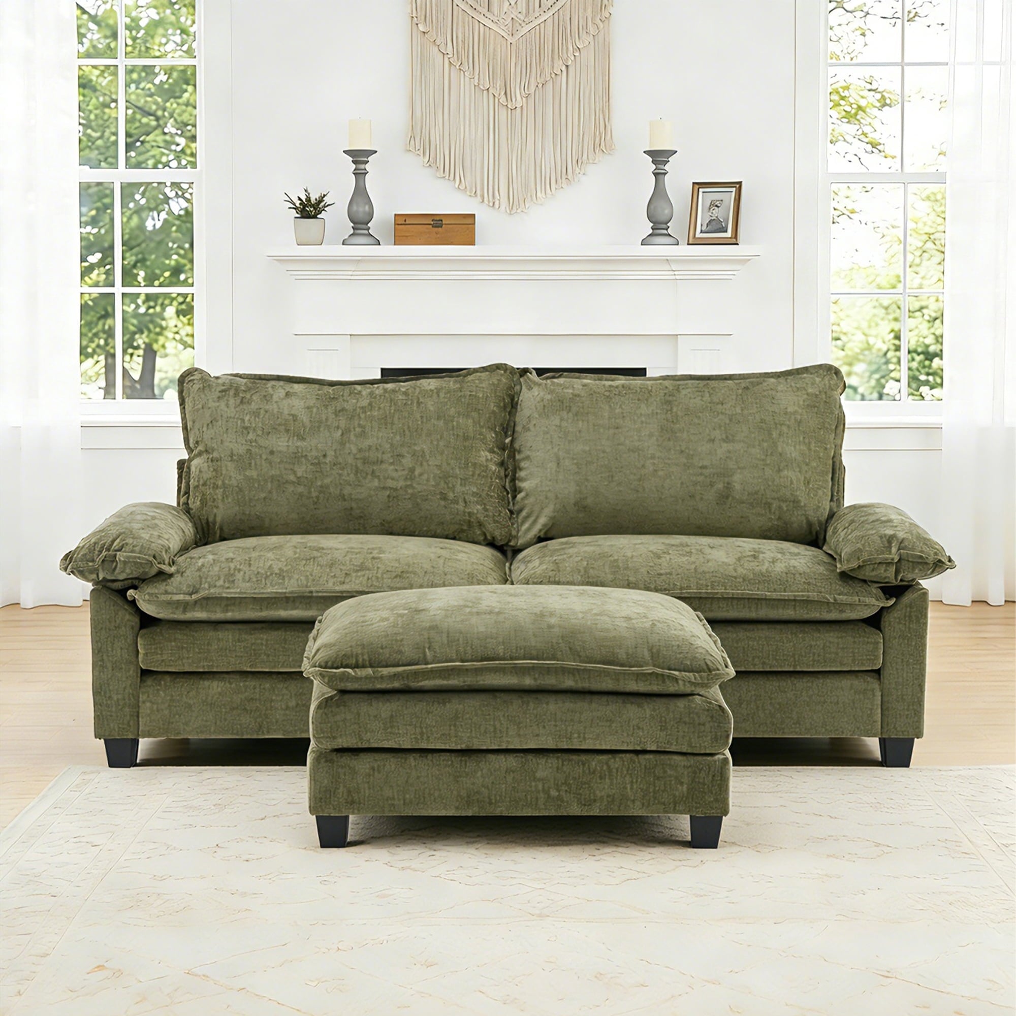 Ktaxon Sectional Sofa L Shaped Couch with Chaise Living Room Sleeper Set, 2 Seats with Chenille and Double Layer Cushions 86 W Beige