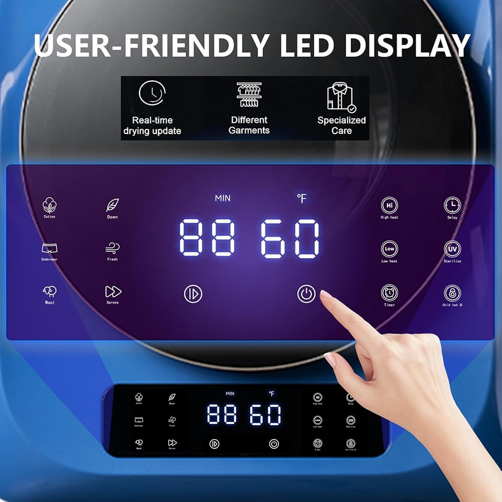 MIDOQIN Portable Clothes Dryer, 120V/850W Compact Laundry Dryer with Exhaust Pipe & LED Touch Control Panel, Front Load Mini Dryer Machine for Apartment