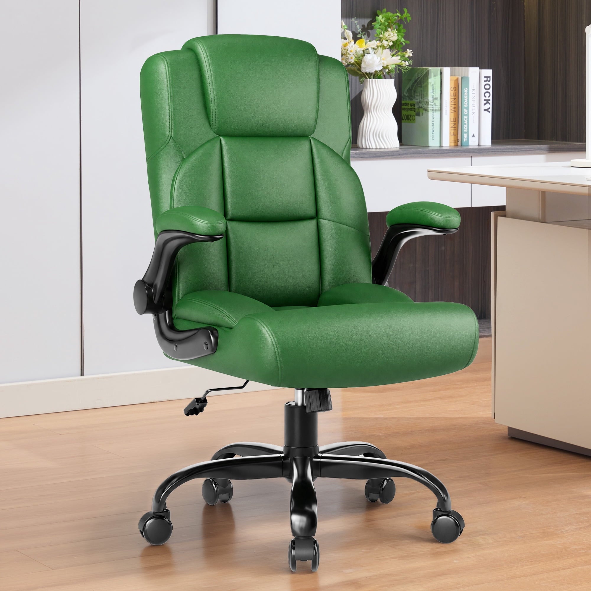 JONPONY Leather Office Chair, Big and Tall Office Chair 400LBS Wide Seat Ergonomic Computer Desk Chair High Back Executive Leather Chair Adjustable Task Chair Lumbar Back with 1-Year Warranty, Black