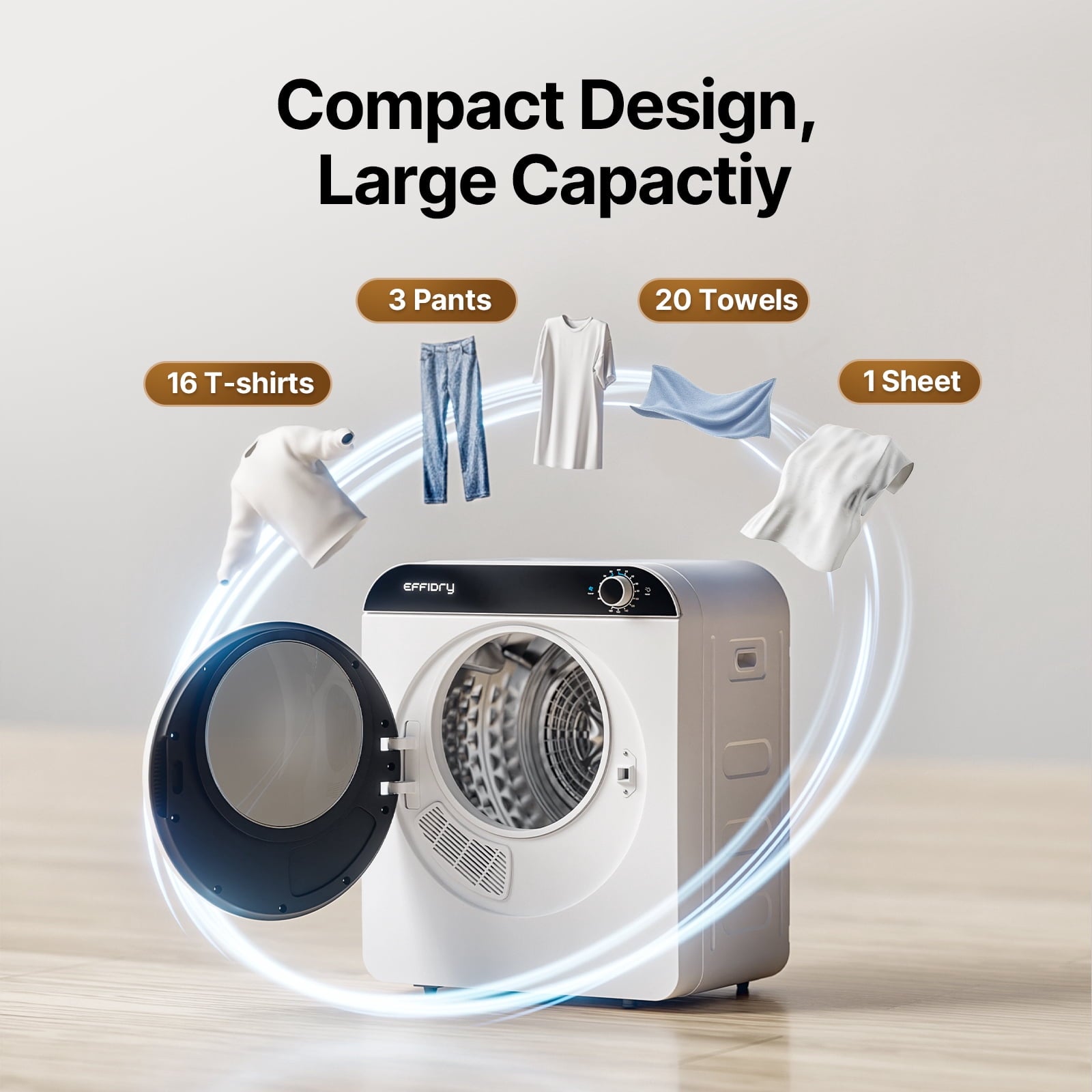 EFFIDRY 110V Portable Clothes Dryer 830W Compact Laundry Dryers 2 cu.ft Electric Machine with Stainless Steel Tub for Apartment,RVs,Dorms,12LBS drying machine Clothing Dryer secadora portatil de ropa