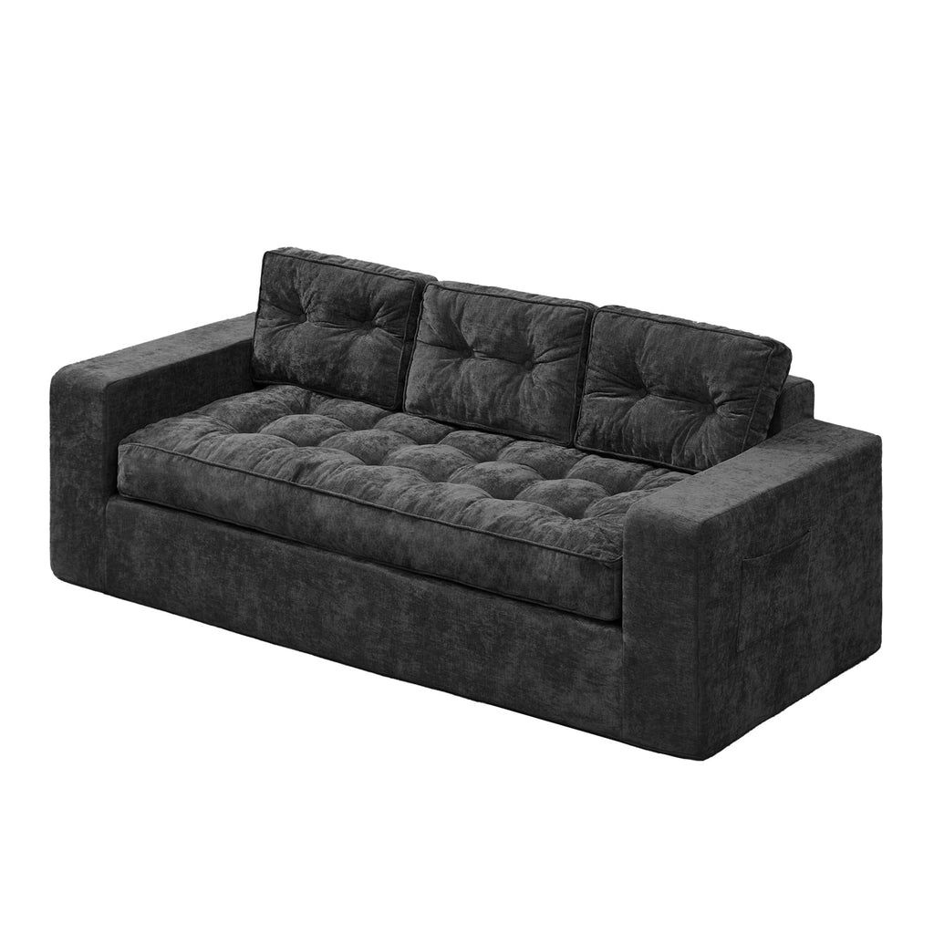 Hobestluk 3-Seater Sofa Boneless Couch with Tufted Button Design 2 in 1 Comfy Cloud Couch Oversized Sofa for Living Room Bedroom Apartment or Office (Grey, 3 Seater)