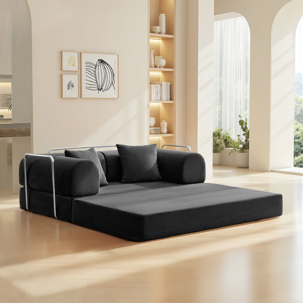 COOLHUT 63 W Combination Sofa, High Rebound Density Foam Sofa Couch, Two Forms Floor Couch Three Seats Sofa Bed for Living Room, Bedroom, Green