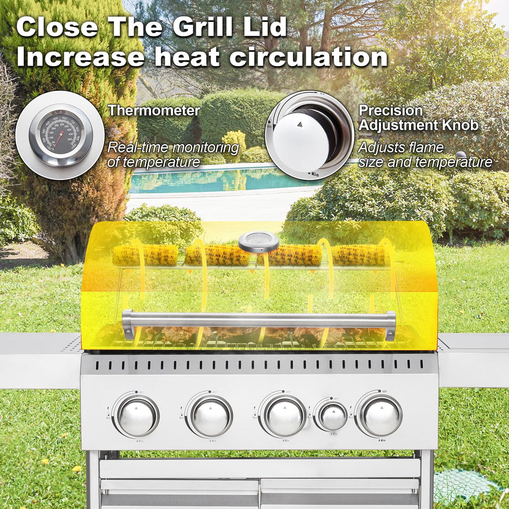 MELLCOM Upgraded 36,000 BTU Stainless Steel Burner Barbecue Grill, 3 Burner BBQ Propane Gas Grill with Cast Iron Grates & Side Stove for Patio, Camping, Outdoor Cooking