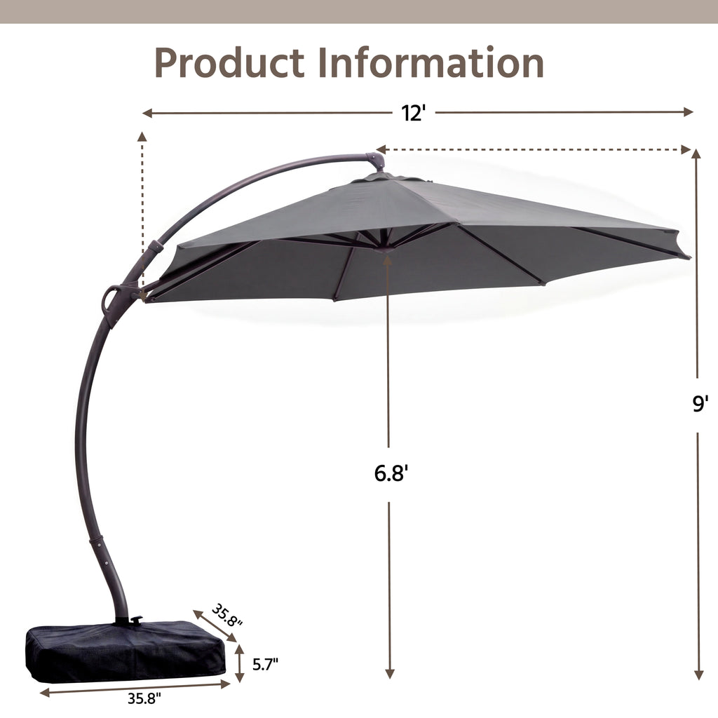LAUSAINT HOME 11 FT Outdoor Patio Umbrella with Base, Aluminum Cantilever Umbrella with Crank, Champagne