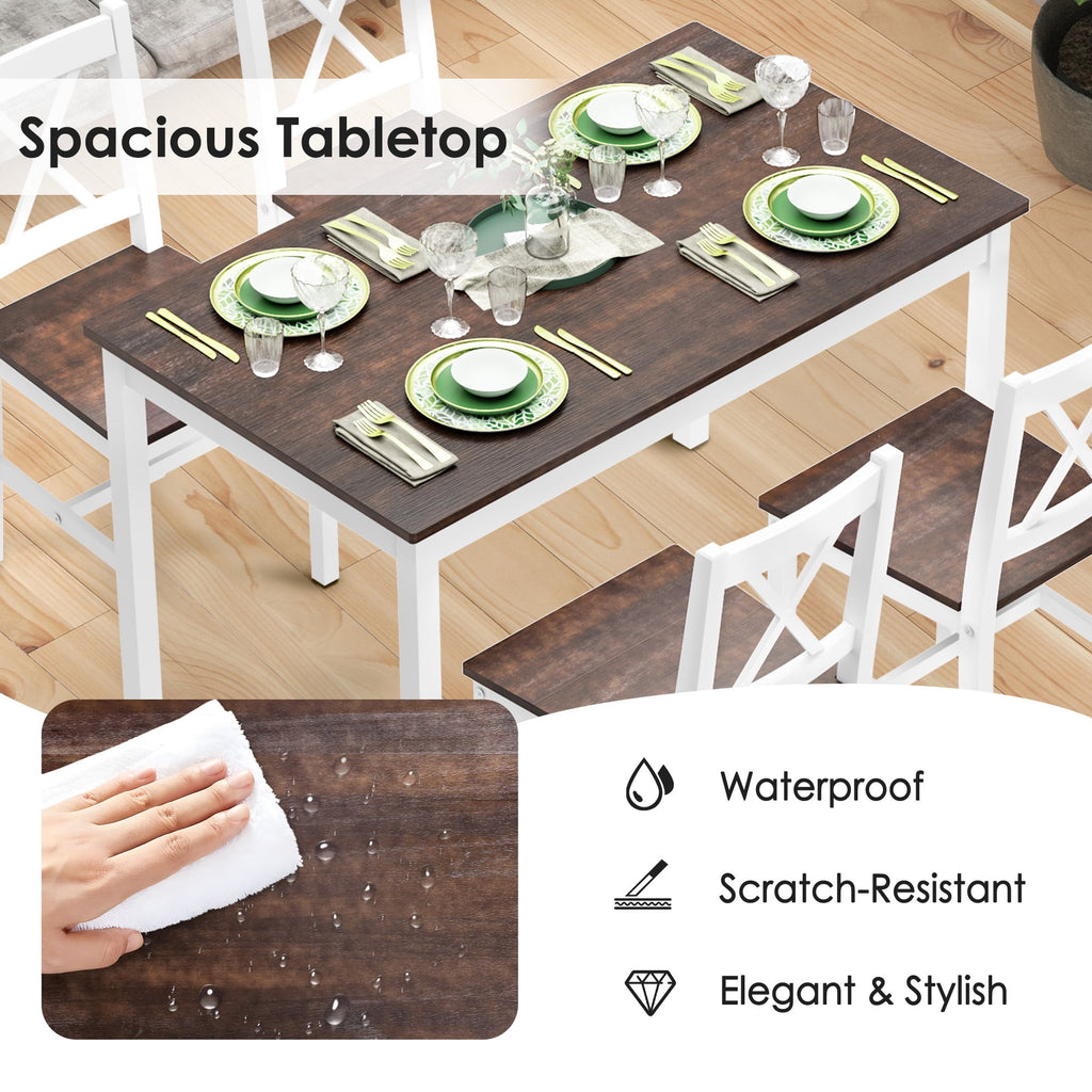 Soges 4-Person Dining Table Set 5 Pieces, Wood Kitchen Table Set with 4 Chairs for Kitchen Dining Room Restaurant, White&Oak