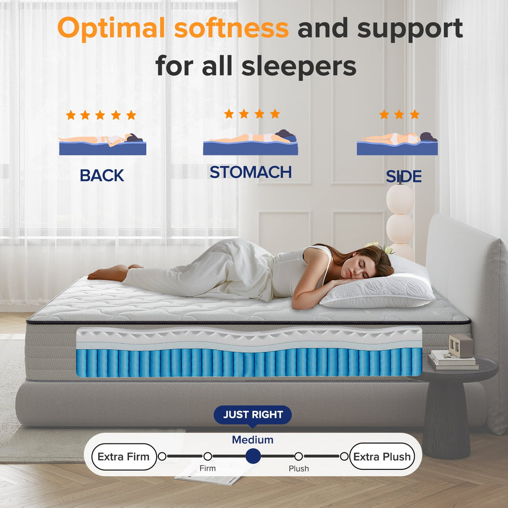 Babo Care 12 Inch Queen Mattress, Euro Top Hybrid Mattress, Medium Feel, Pocket Coils, Motion Isolation
