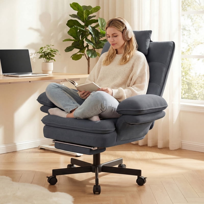 Hawsaiy Big and Tall Office Chair with Footrest, Ergonomic Executive Desk Chair with Flip-Up Arms, Reclining High Back Computer Chair with Headrest & Side Pockets, White
