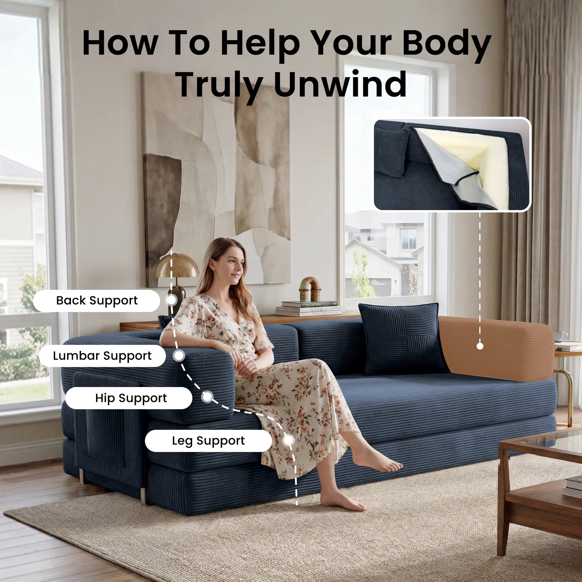 BELHOME 5-in-1 Convertible Sofa Bed, 78.8 Sleeper Sofa Boneless Couch with Side Pockets, Folding Floor Sofa Compression Sofa for Living Rooms No Assembly Required