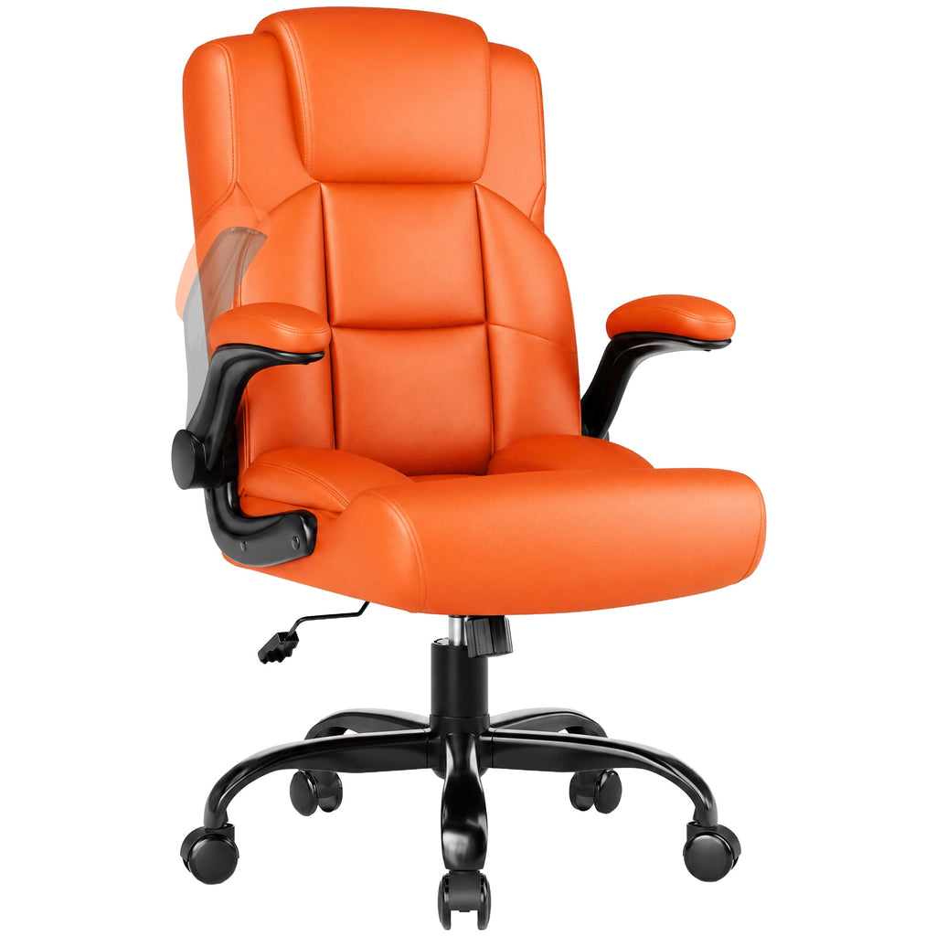 JONPONY Leather Office Chair, Big and Tall 500lbs Ergonomic Desk Chairs with Back Support, Executive Leather Chair with Wheels for Home Office, with Adjustable Padded Armrest & Lumbar Support , Black