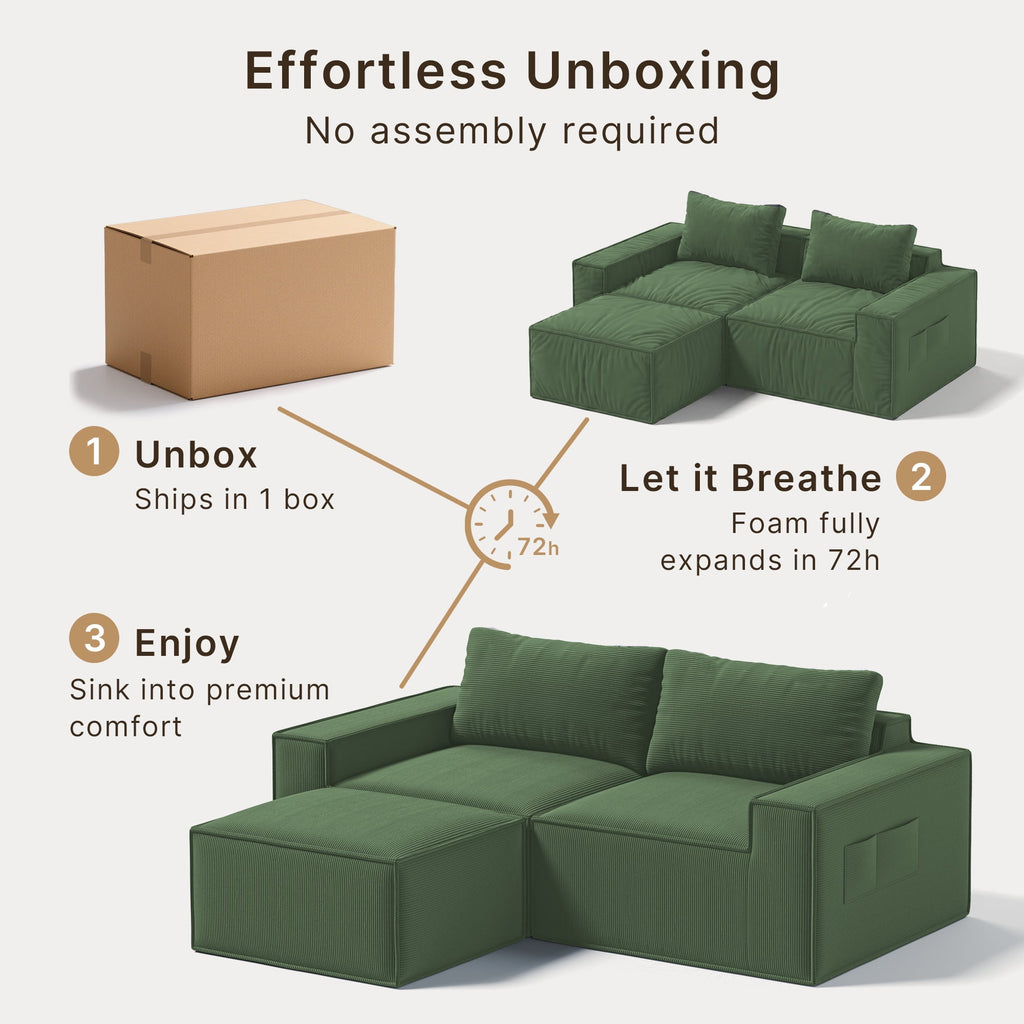 Comfortable Sofa Couch, Lofka L Shaped Foam Couch for Office, Living Room, Green
