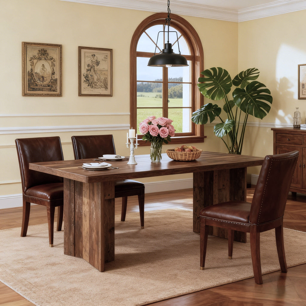 Fnova 63 Rectangular Modern Dining Table, Wooden Modern Kitchen Table for 6 People for Dining Room, Warm Brown (Chairs Not Included)