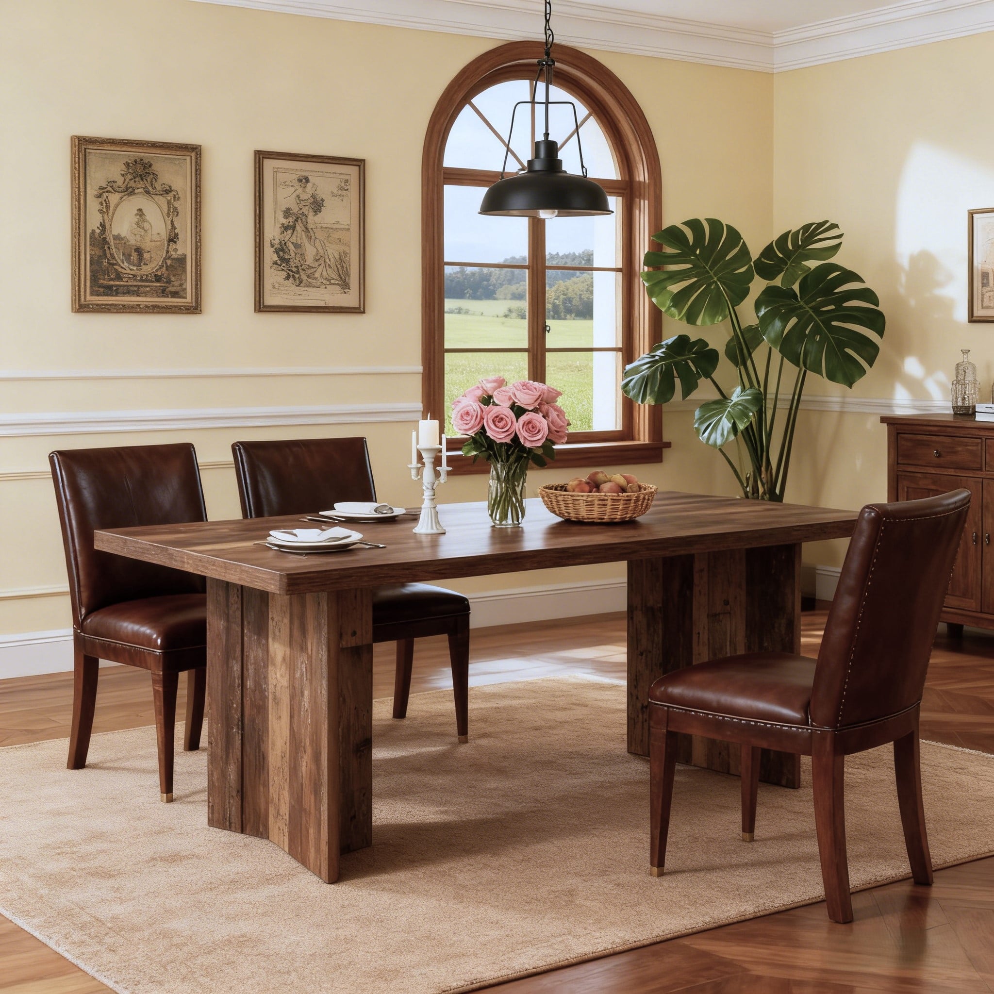 Fnova 63 Rectangular Modern Dining Table, Wooden Modern Kitchen Table for 6 People for Dining Room, Warm Brown (Chairs Not Included)