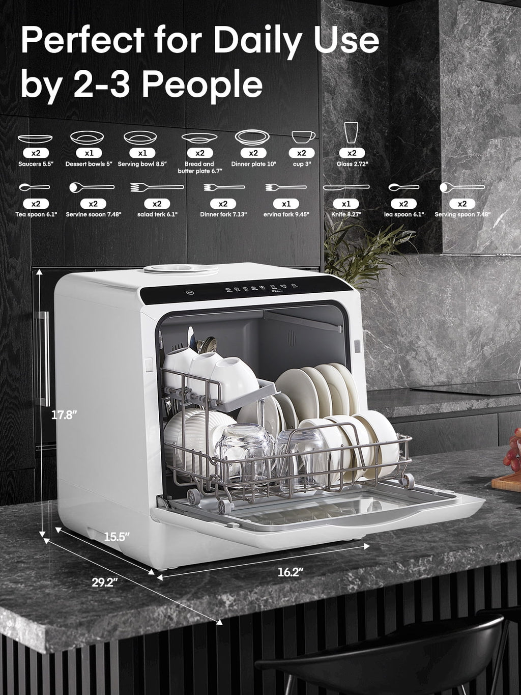 FOHERE Countertop Dishwasher with 6H Delay Cleaning, Portable Dishwasher w/5L Built-in Water Tank, 6 Programs, 360°Dual Spray, High-Temp