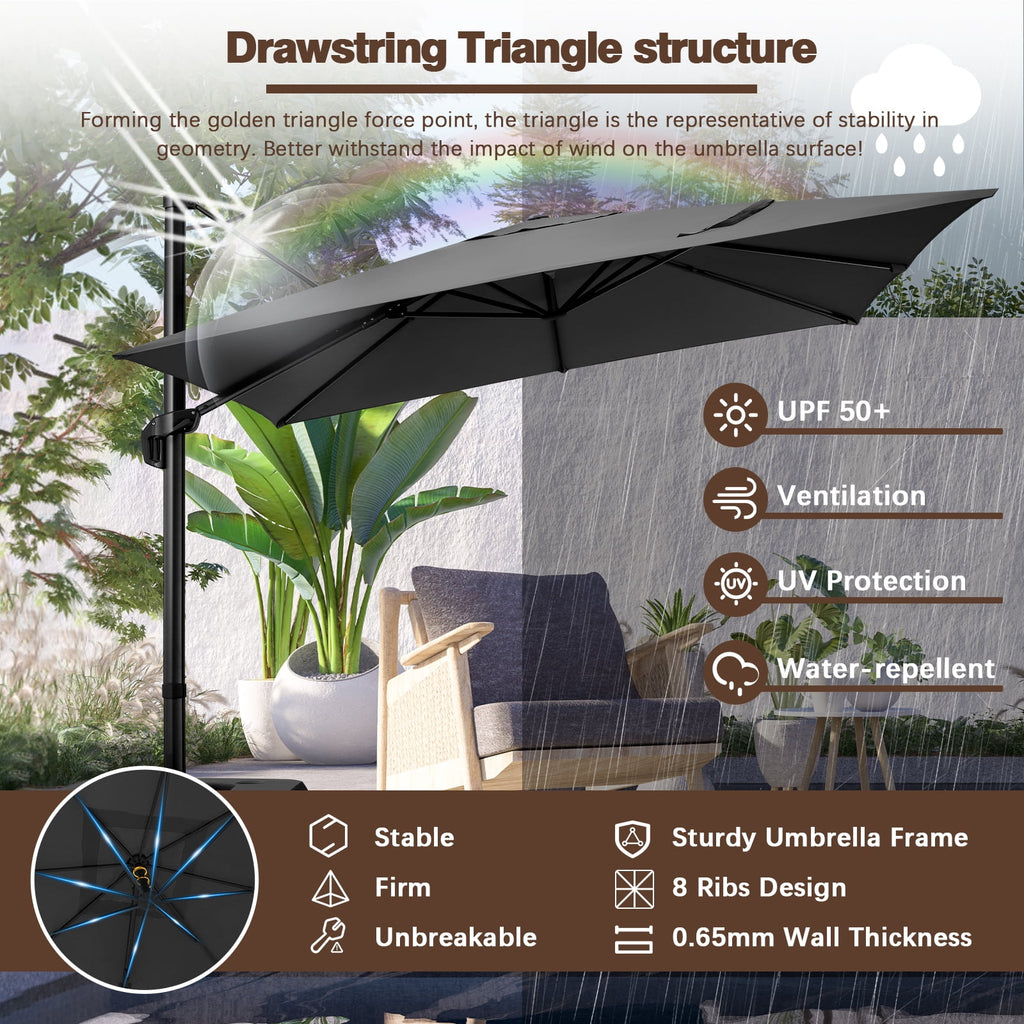 COBIZI 10x10ft Patio Cantilever Umbrella Double Roof Large Rectangular Deck Offset Umbrellas, Square Outdoor Patio Umbrella with 360°Rotation & Heavy-Duty Aluminum Frame,for Poolside Garden,Beige