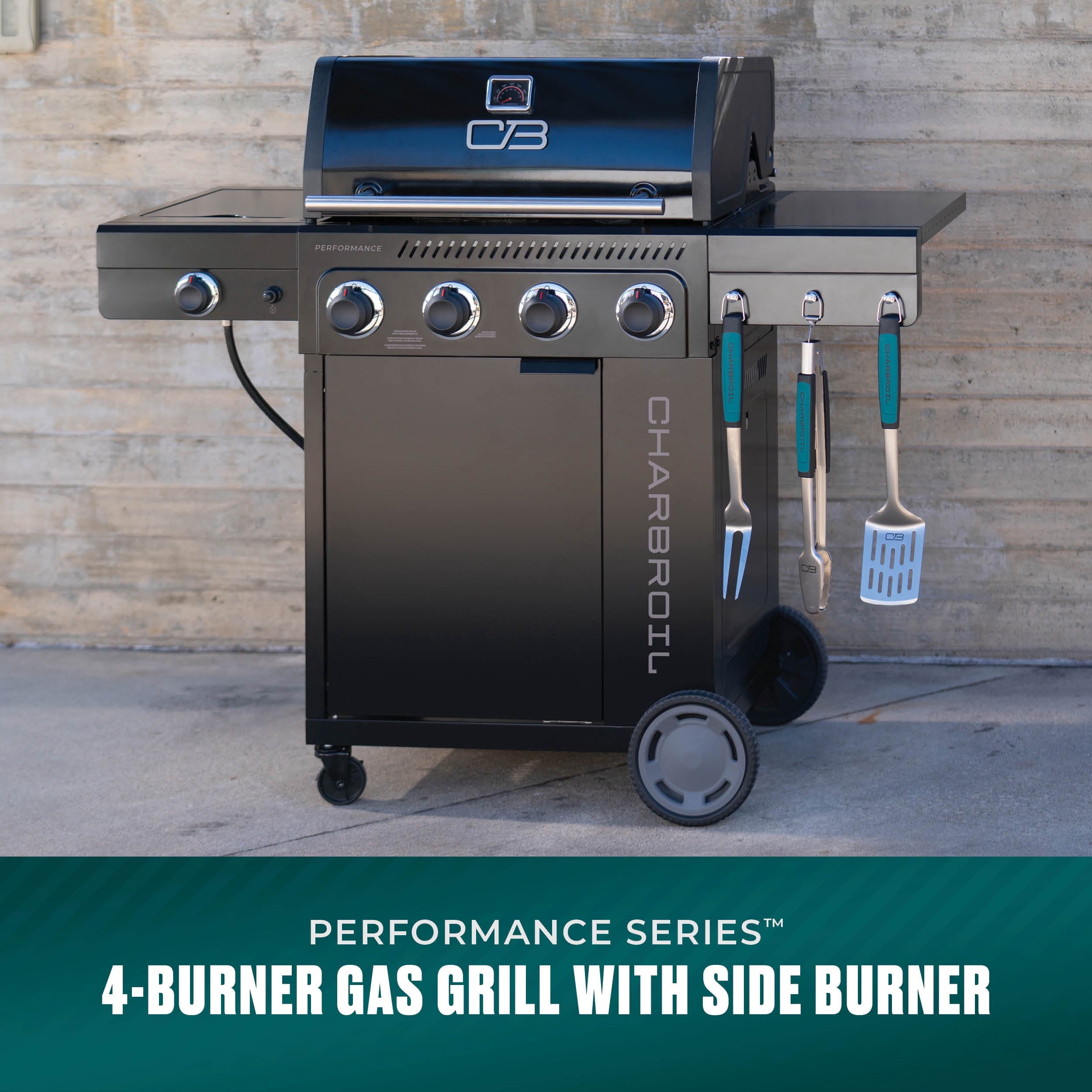 Charbroil® Performance Series™ FlavorMax™ 4 Burner Gas Grill Cabinet with Side Burner, Stainless Steel