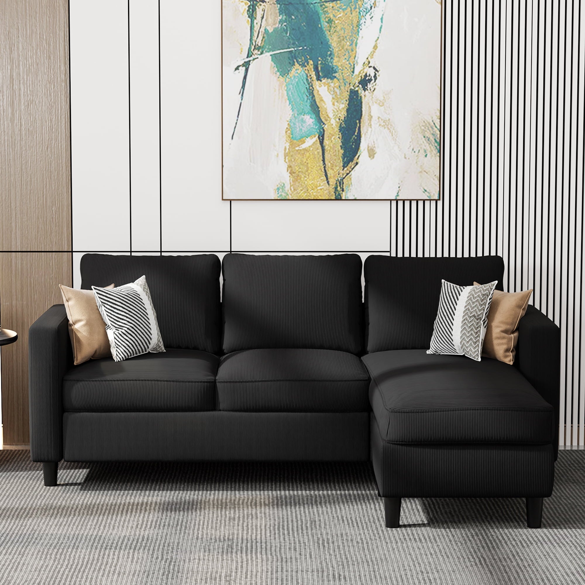 Walsunny 73.6 Convertible Sectional Sofa Couch, L-Shaped 3-Seat Sofa Couch with Reversible Chaise for Small Space,Dark Gray