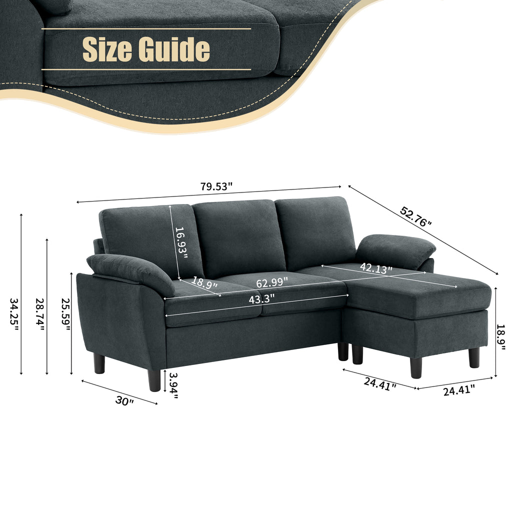 Jarenie 80 Convertible Sectional Sofa, Small L Shaped 3 Seat Couch with Reversible Storage Chaise, Modern Polyester Fabric Sofa Couches for Living Room, Apartment and Small Space, Beige