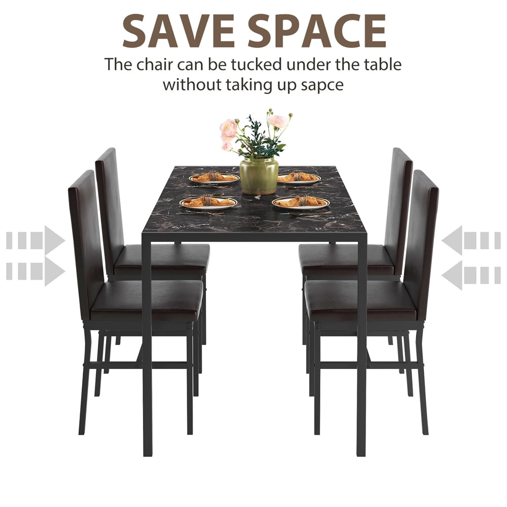 UHOMEPRO Dining Table Set for 4, 5 Piece Dining Room Table Set with Gray Velvet Upholstered Chairs, White Faux Marble Pattern Rectangle Kitchen Table Set for Breakfast Nook Small Space