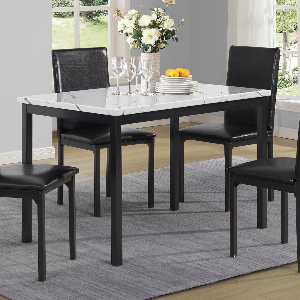 Roundhill Furniture Noyes Metal Dining Table with Faux Marble Top
