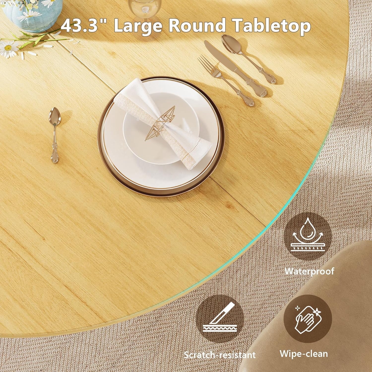 Virans 43.3-59 Extendable Round Dining Table for 6-8,Kitchen Table with MDF,Modern Dinner Table for Dining Rooms,Living Rooms,Walnut