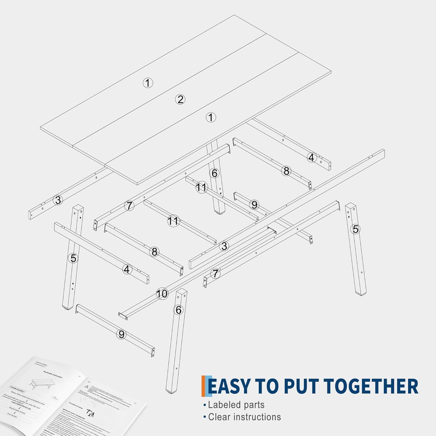 Industrial Dining Table for 6-8 People, 70.87 Long Wooden Kitchen Table with Sturdy Metal Frame & Natural Finish, Seats 6 Rectangular Counter for Dinner, Kitchen, Dining Room - Natural