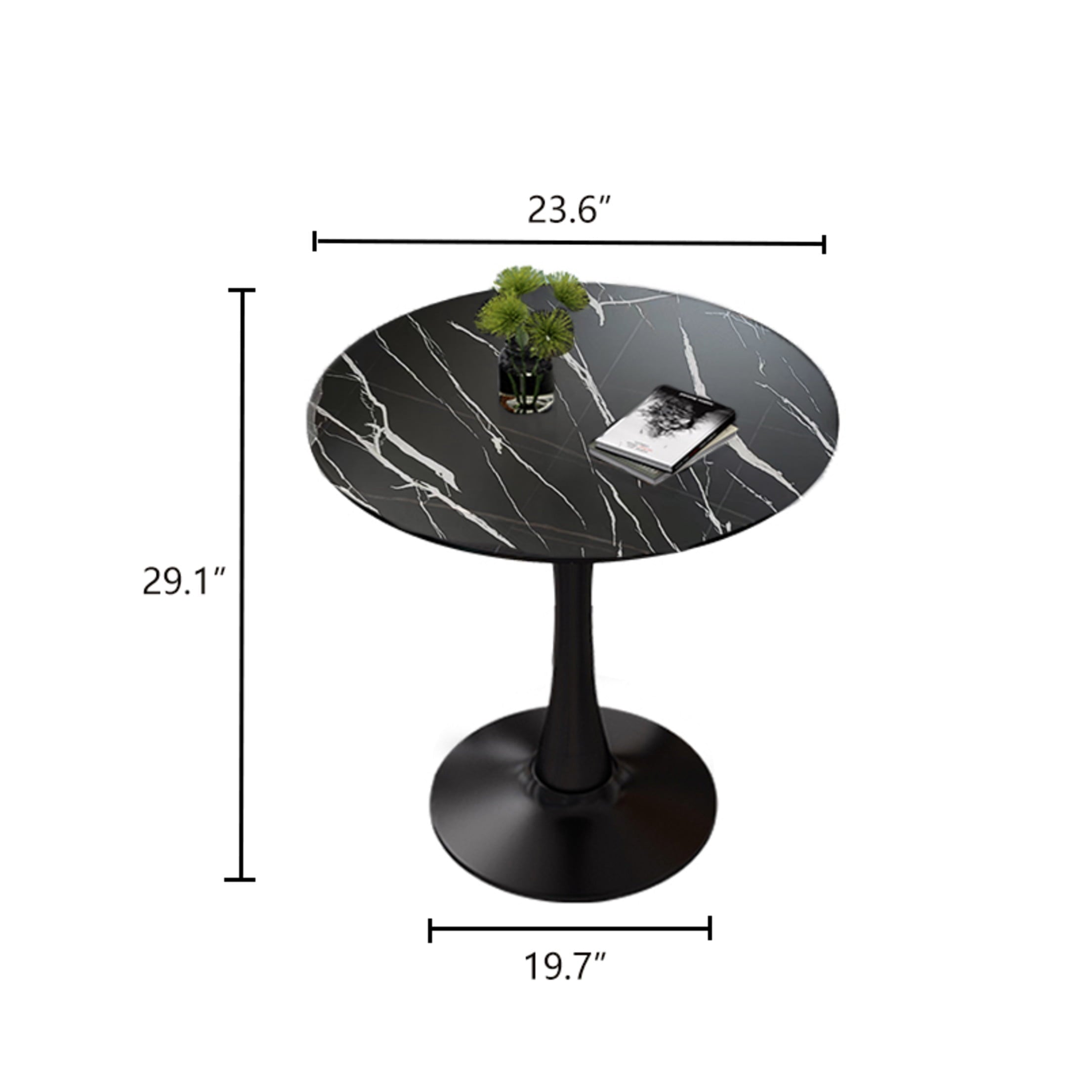 GDF Studio 24 Round Modern Dining Table, Wooden Top Tulip Table with Steel Pedestal Base, Kitchen Table, Walnut
