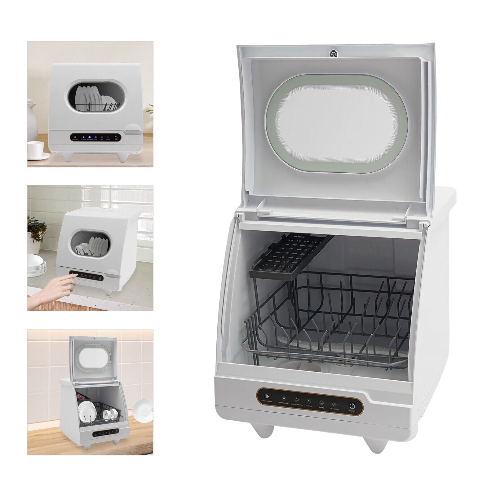 1200W Portable White Countertop Dishwasher Compact Dishwasher 5 Washing Programs