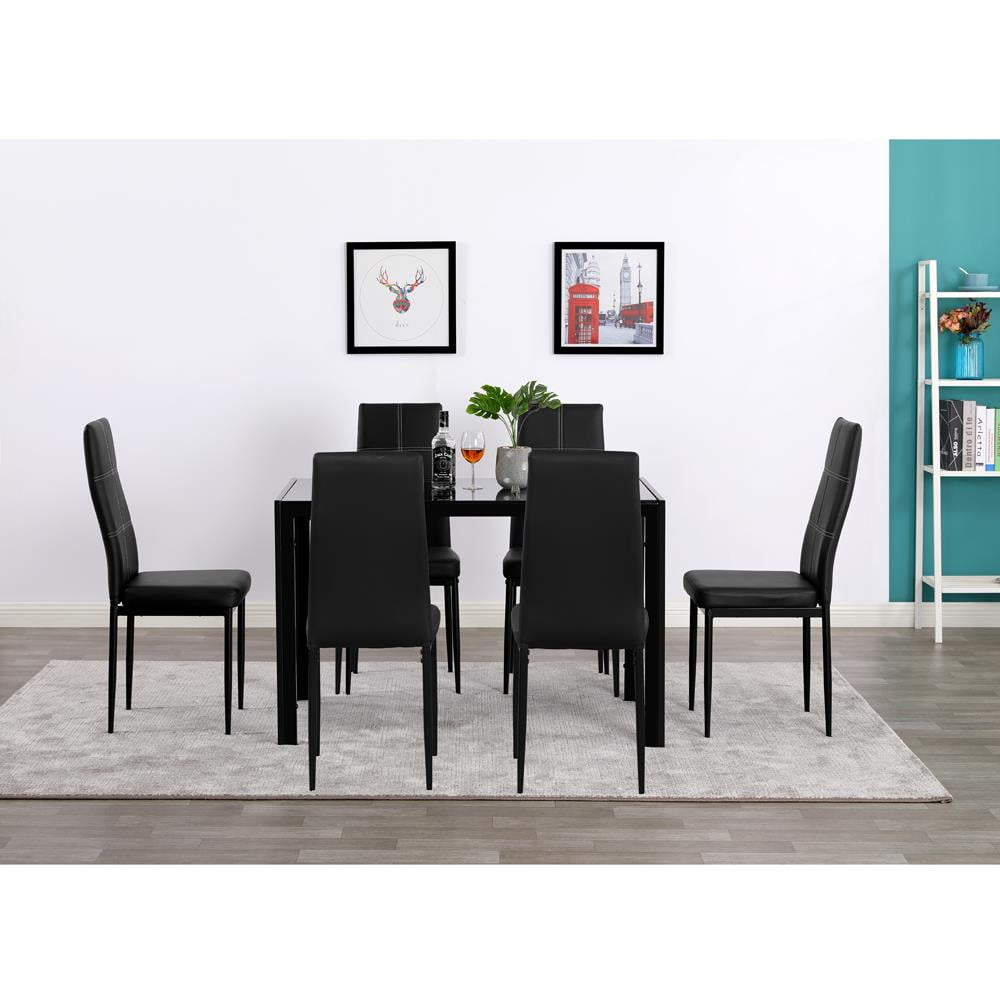 Ktaxon Solid Wood Dining Table Set for 6, Mid-Century Dining Room Table with 4 Padded Chairs & Bench, 47.3 Dining Room Set for 4~6 Family Use, Natural Wood