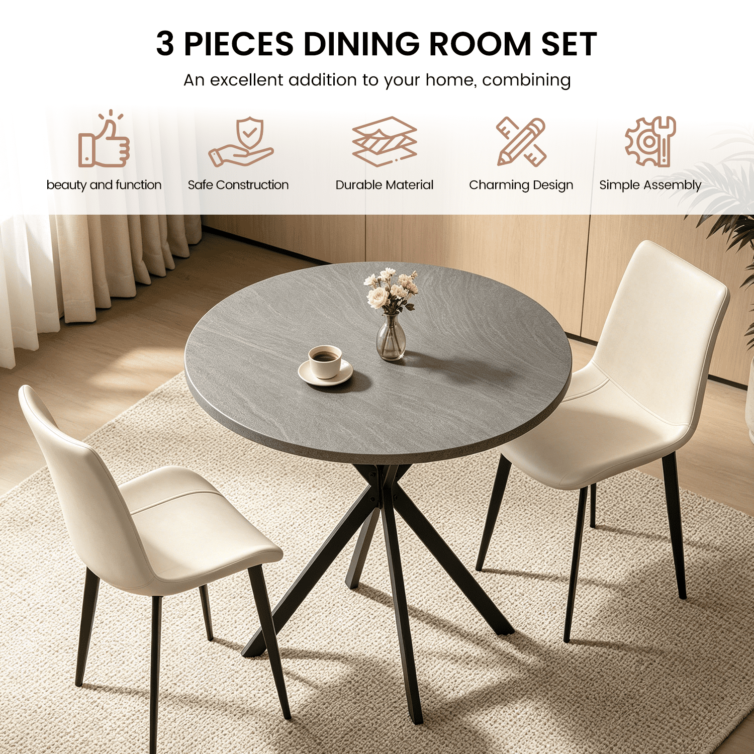 Small Round Dining Table for 2-4 People, 31.7 Modern Round Kitchen Table, Space-Saving Table for Living Dining Room, Coffee ,Apartment