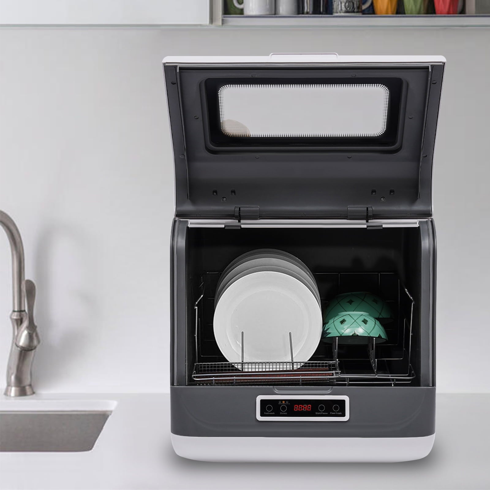 110V 800W Countertop Dishwasher with 3 Wash Modes ,Stainless Steel Portable Mini Dishwasher,Space-Saving,Ideal for Small Kitchens & RVs