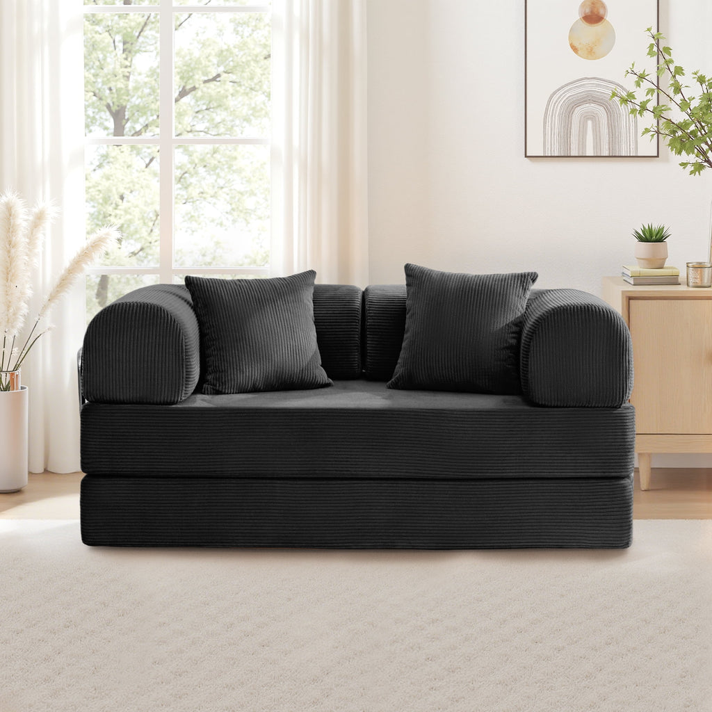 COOLHUT 63 W Combination Sofa, High Rebound Density Foam Sofa Couch, Two Forms Floor Couch Three Seats Sofa Bed for Living Room, Bedroom, Green