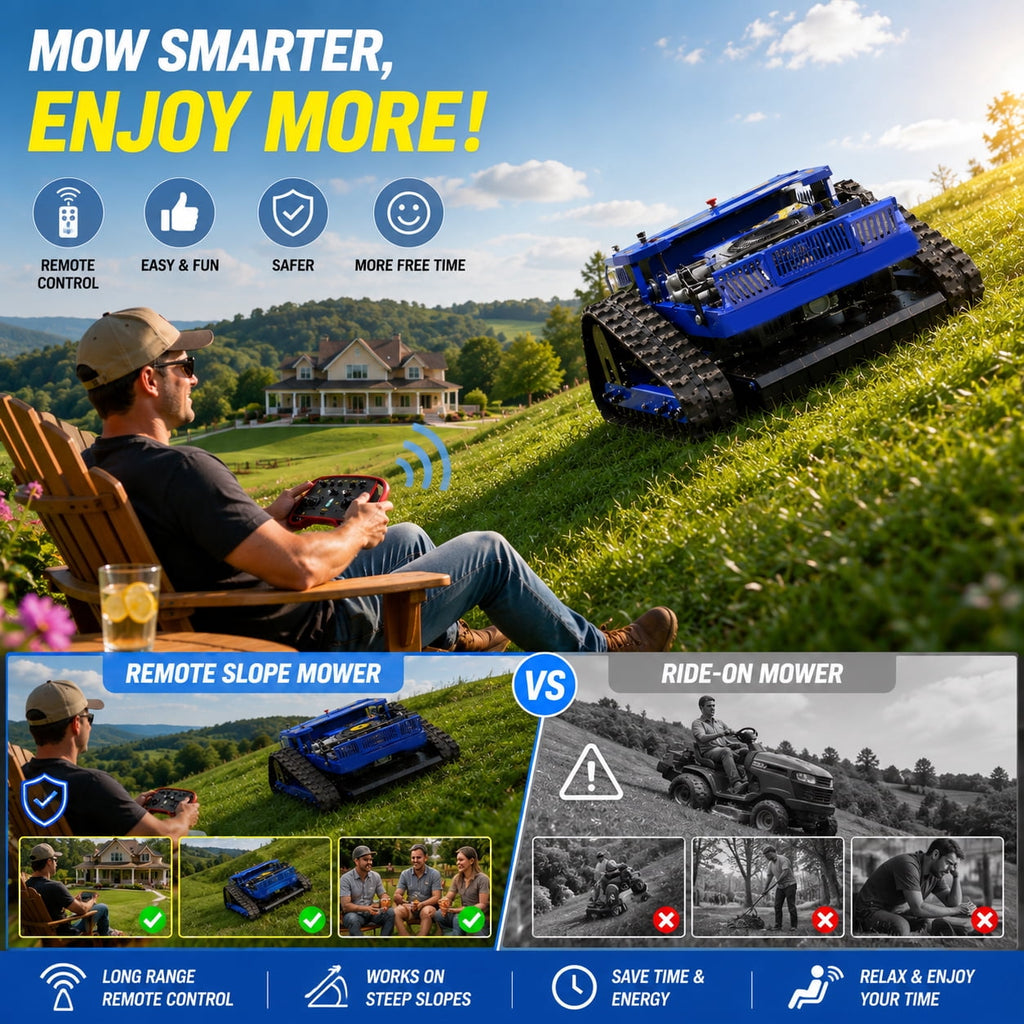 DeepKron Robotic Lawn Mower Gasoline Rato 225cc 9HP Remote Controlled Tracked Lawn Mower All-Terrain Robotor Mower Classic