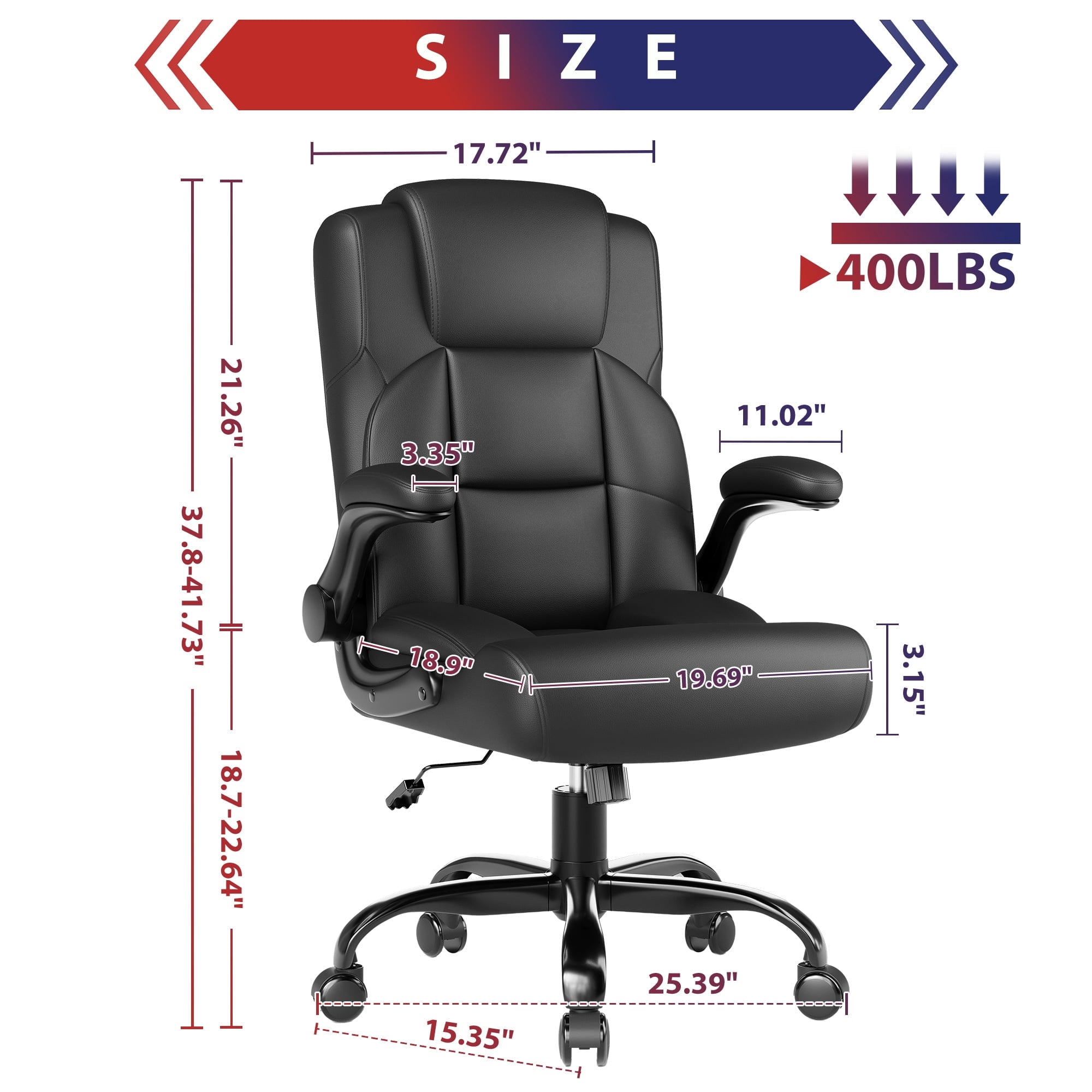 JONPONY Leather Office Chair, Big and Tall Office Chair 400LBS Wide Seat Ergonomic Computer Desk Chair High Back Executive Leather Chair Adjustable Task Chair Lumbar Back with 1-Year Warranty, Black