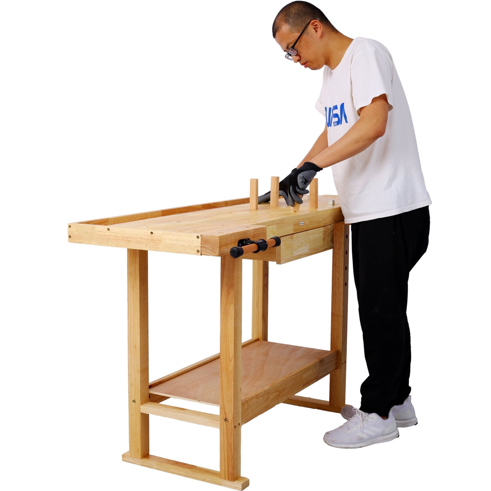 55-Inch Wood Workbench - Wooden Workbench for Garage Workshop and Home,