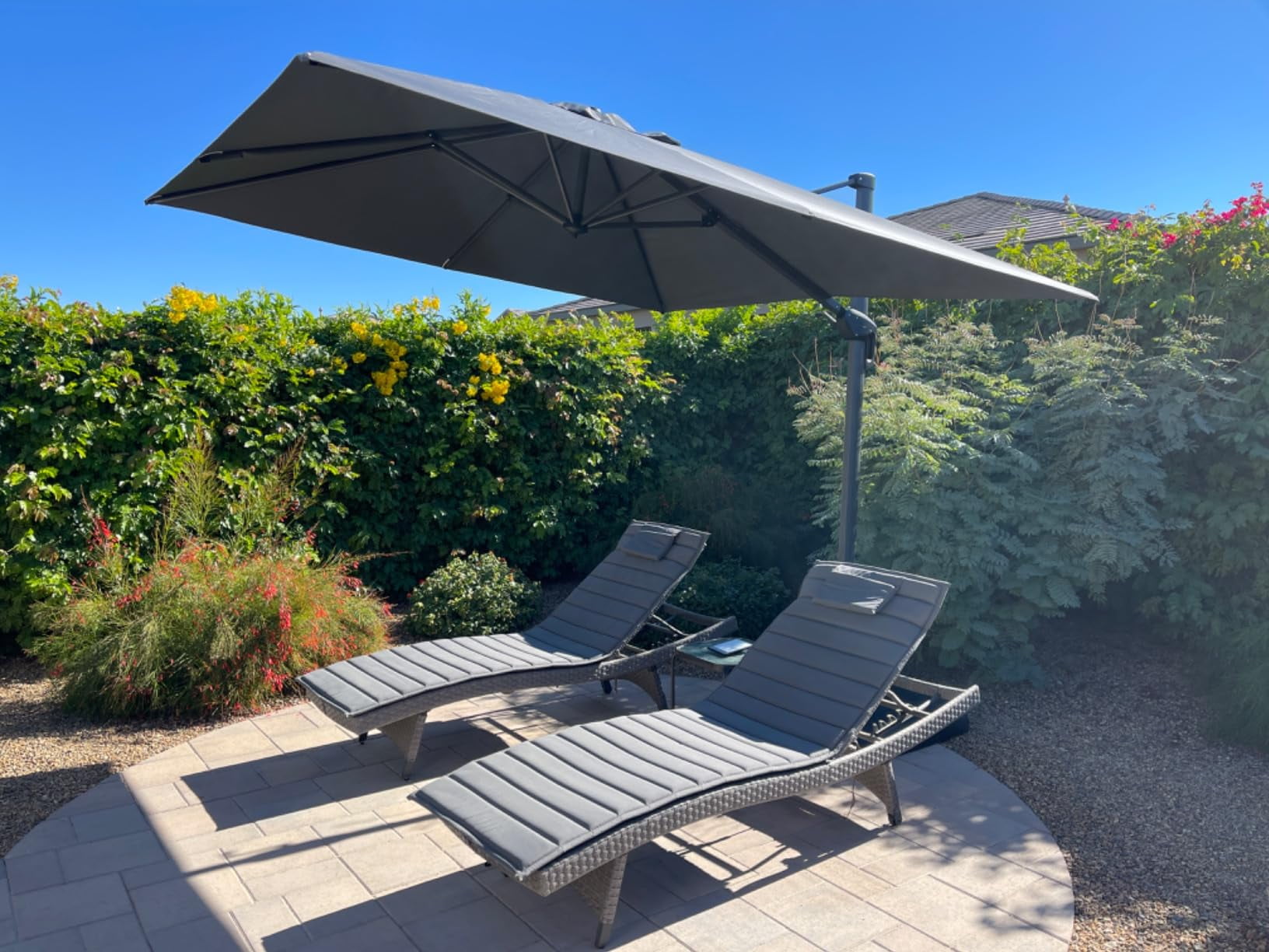 PURPLE LEAF 10x10 Ft Cantilever Umbrella Square Outdoor Patio Umbrella Large Offset Hanging Umbrella Aluminum Umbrella with 360°Rotation Adjustable Garden Pool Umbrella,Gray