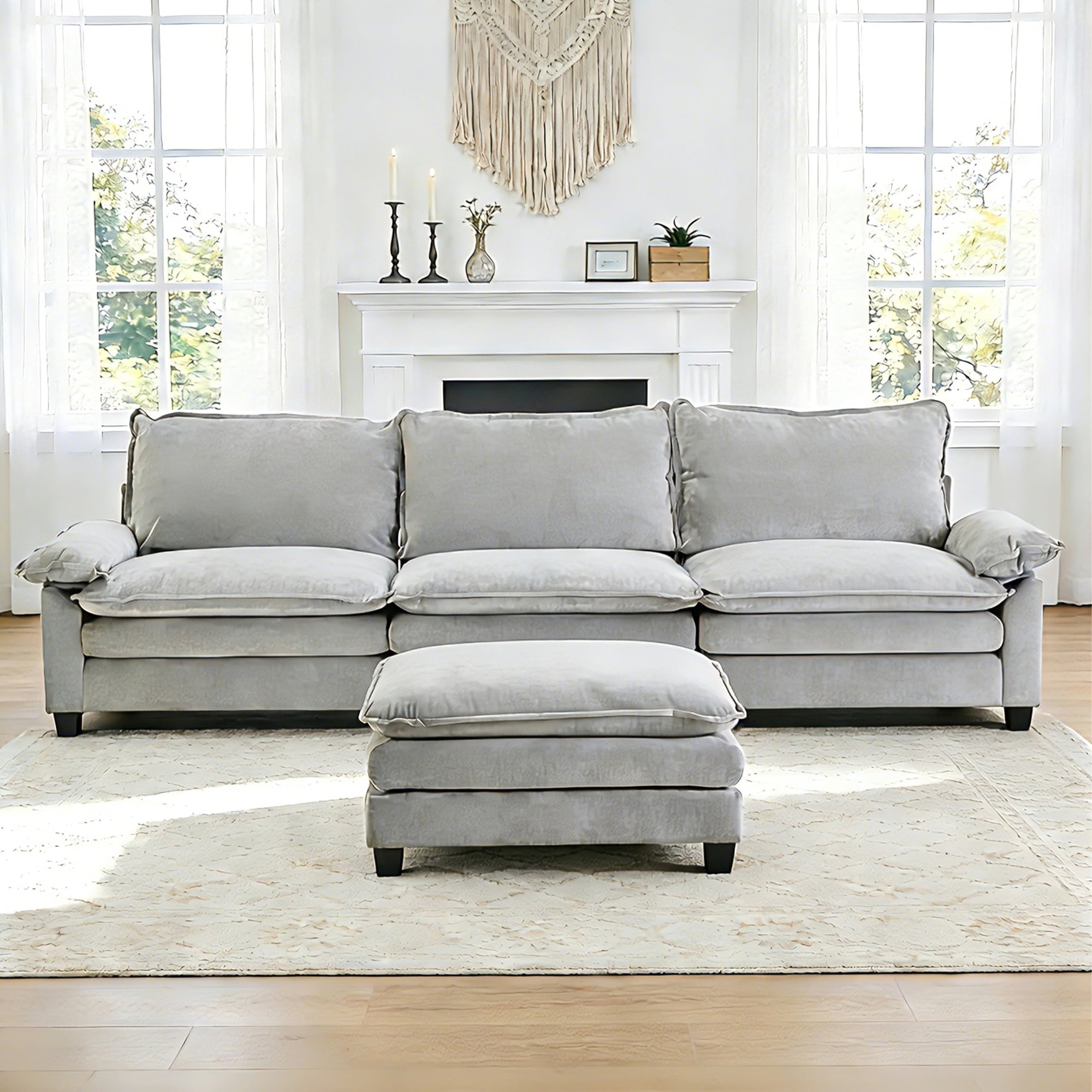 Ktaxon Sectional Sofa L Shaped Couch with Chaise Living Room Sleeper Set, 2 Seats with Chenille and Double Layer Cushions 86 W Beige