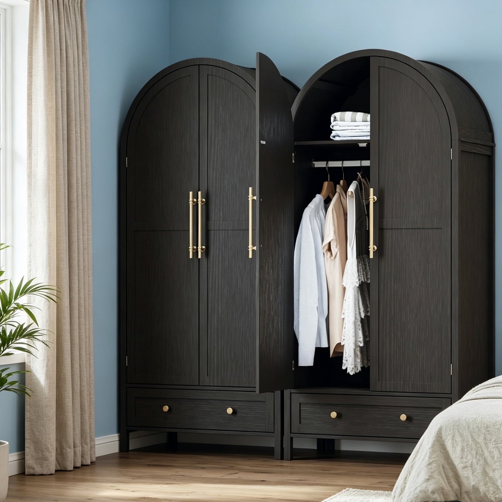 Ktaxon Wardrobe Armoire Closet with Hanging Rod, Modern Drawer & Shelf – Elegant White Finish Closet, Farmhouse to Mid-Century Style