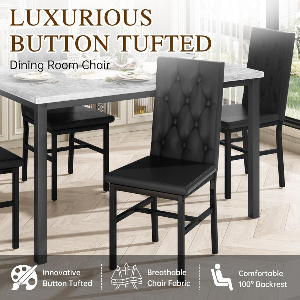 Baxluxe Dining Table Set for 4, Space Saving Rectangle Dining Table with 4 Velvet Dining Chairs, Faux Marble Kitchen Table and Chairs Set, Modern Dining Room Set for Kitchen, Pub, Beige+Gray