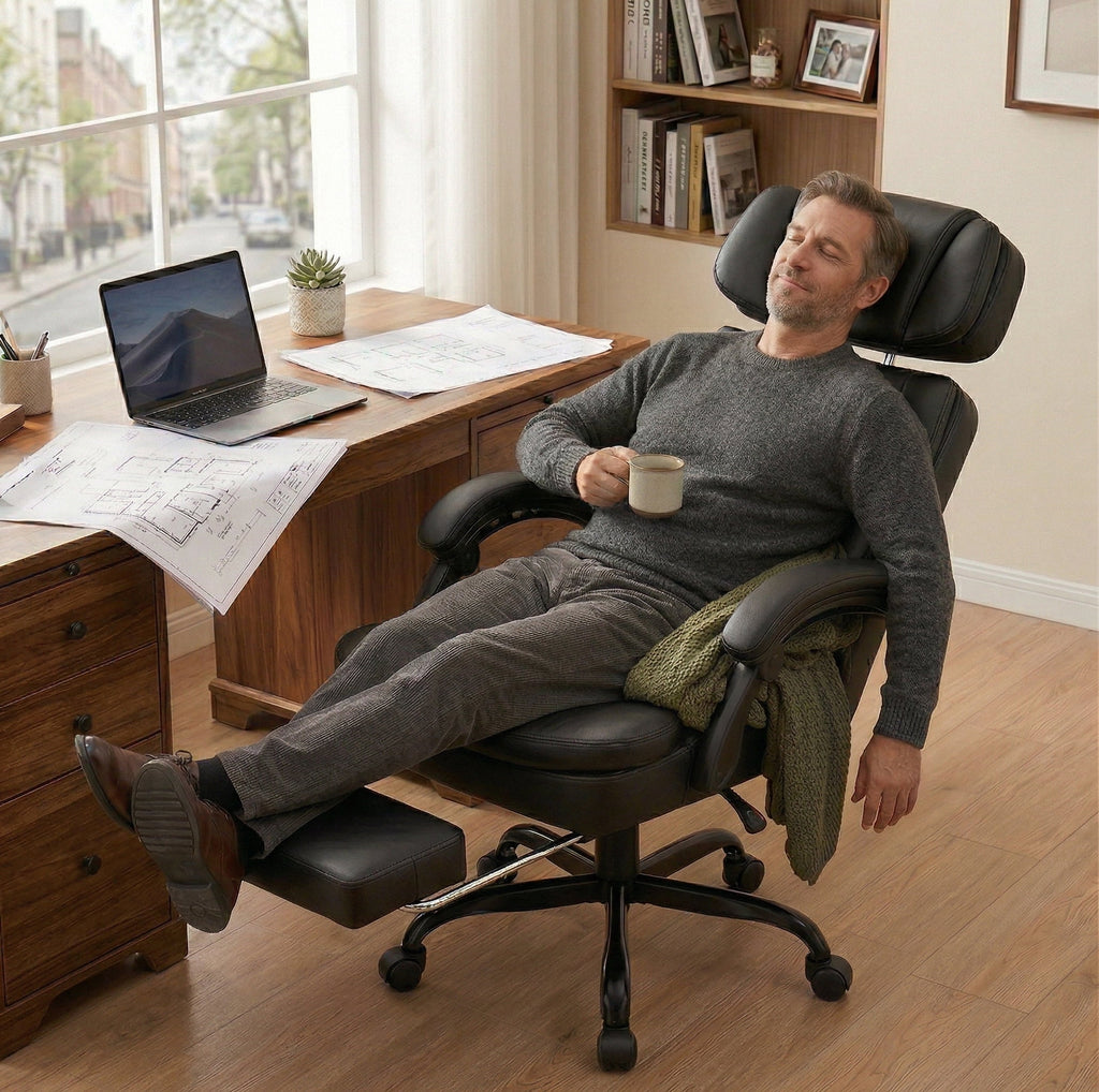 Waleaf Office Chair with Footrest,90-165°Reclining Ergonomic High Back Computer Desk Chair Lumbar Support for Home Office