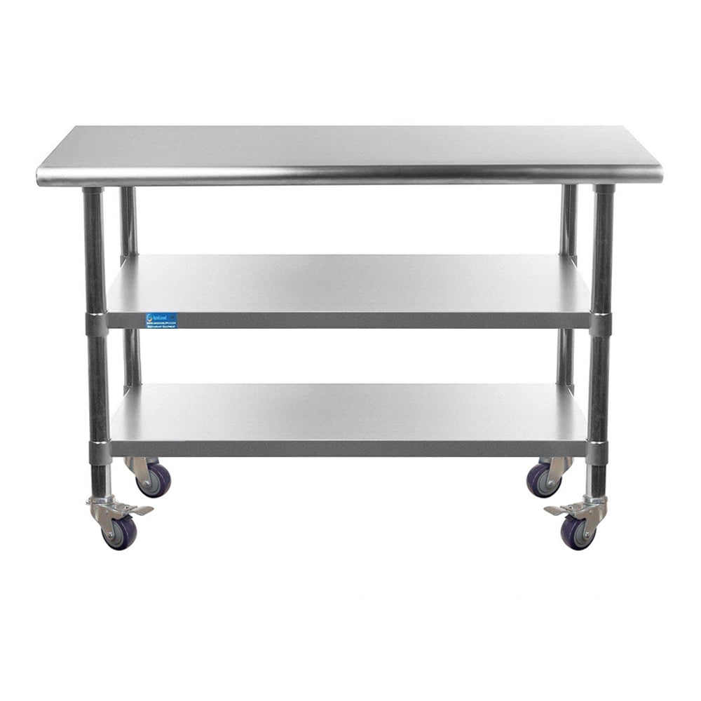 AmGood 60 Long x 30 Deep Stainless Steel Work Table with 2 Shelves and wheels | Commercial & Residential NSF Utility Table | Metal Food Prep Station