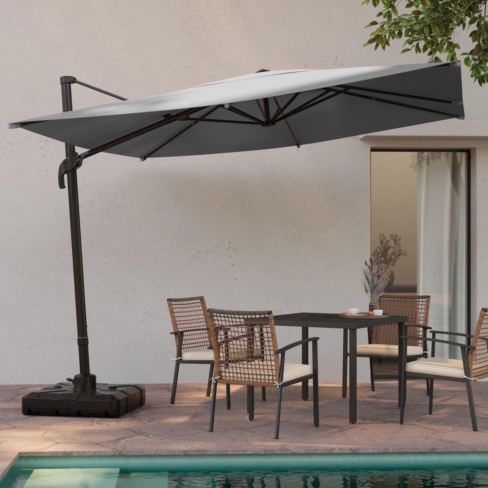 LAUSAINT HOME Outdoor Patio Umbrella, 10 Feet Large Cantilever Windproof Offset Umbrella with 360-degree Rotation for Backyard,Pool,Lawn,Deck,Gray