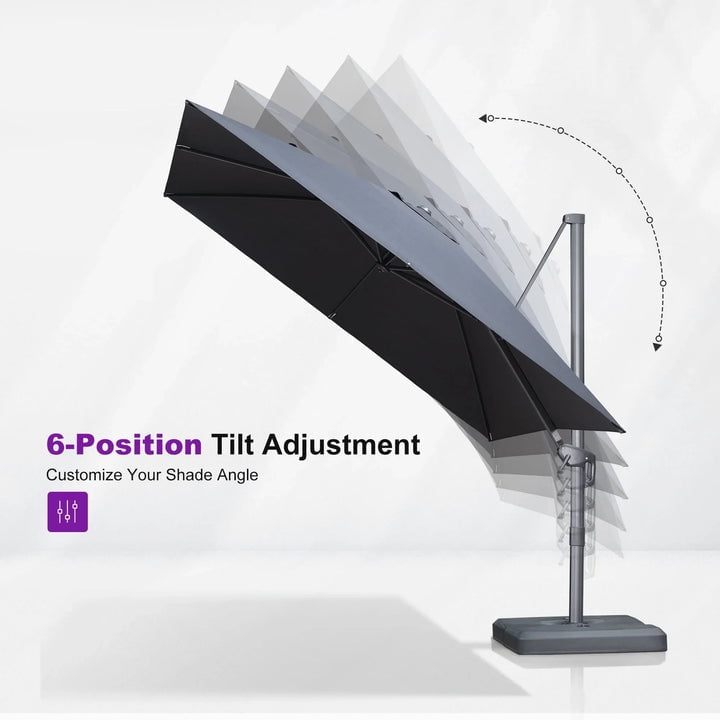 PURPLE LEAF 10' X 13' Rectangle Cantilever Umbrella with Base Outdoor Large Aluminum Patio Umbrella with 3-Year Fade Resistance Recycled Fabric and 360-degree Rotation for Deck Pool, Graphite Grey