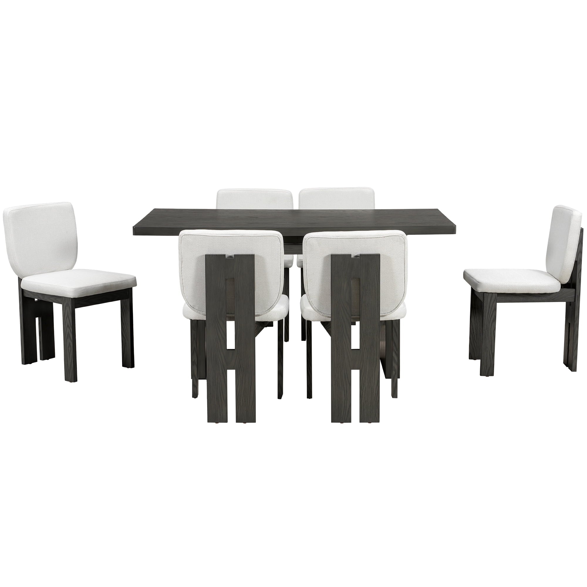 Euroco 7-Piece Dining Table Set for 6, 59 Kitchen Table Set with 6 Upholstered Chairs and Wooden Frame,Retro Dining Set for Kitchen Dining Room, Natural