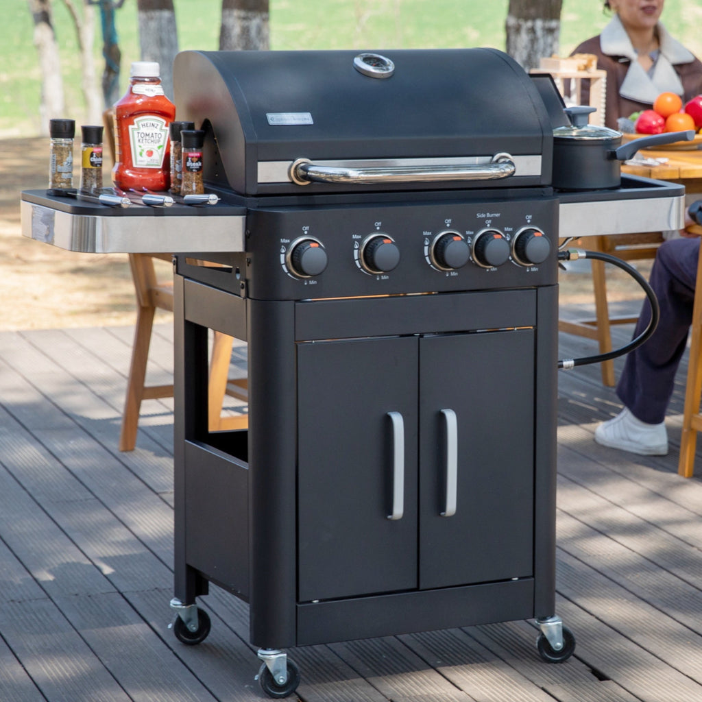 Alpha Joy 4-Burner Propane Gas Grill and Griddle Combo with Side Burner in Black