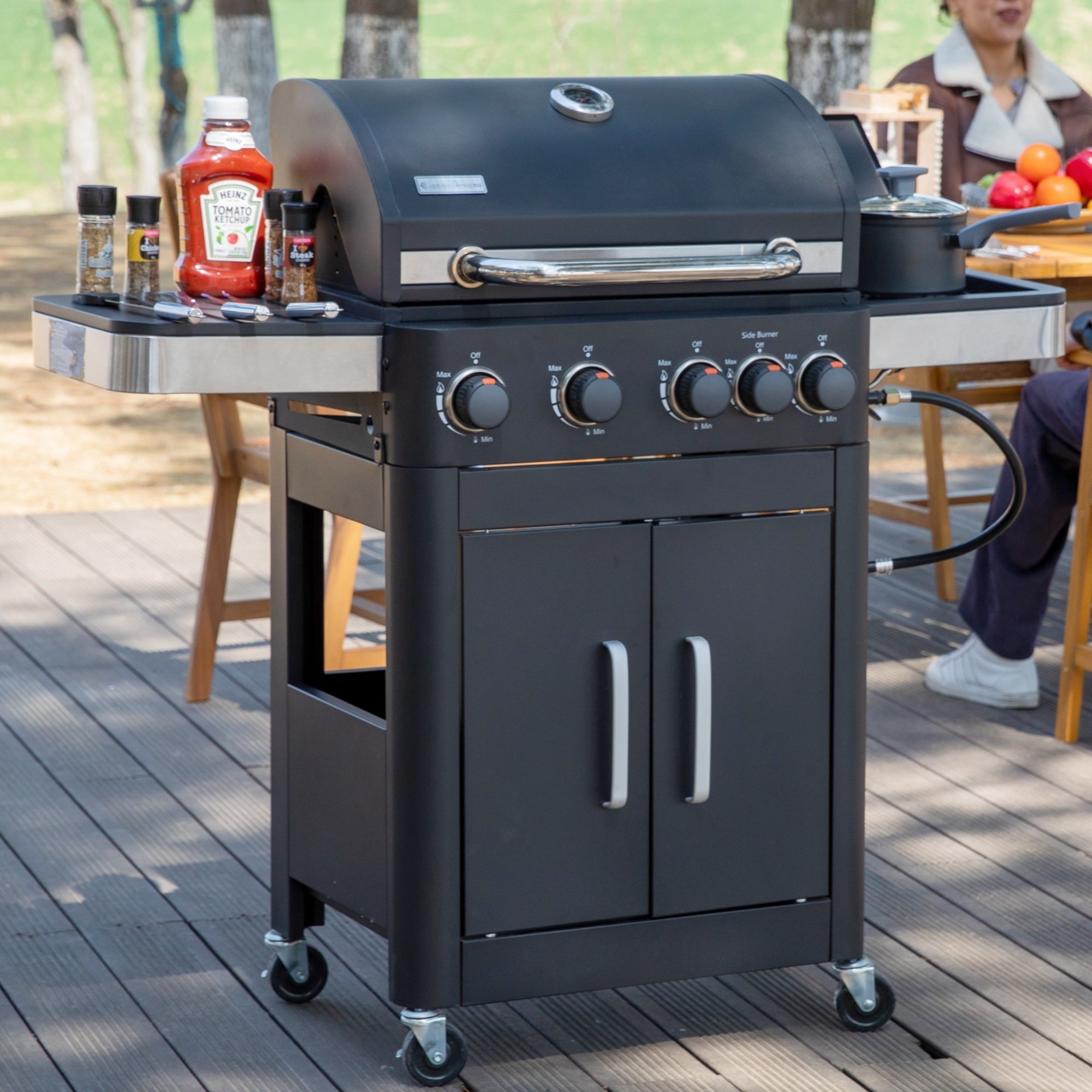 Alpha Joy 4-Burner Propane Gas Grill and Griddle Combo with Side Burner in Black