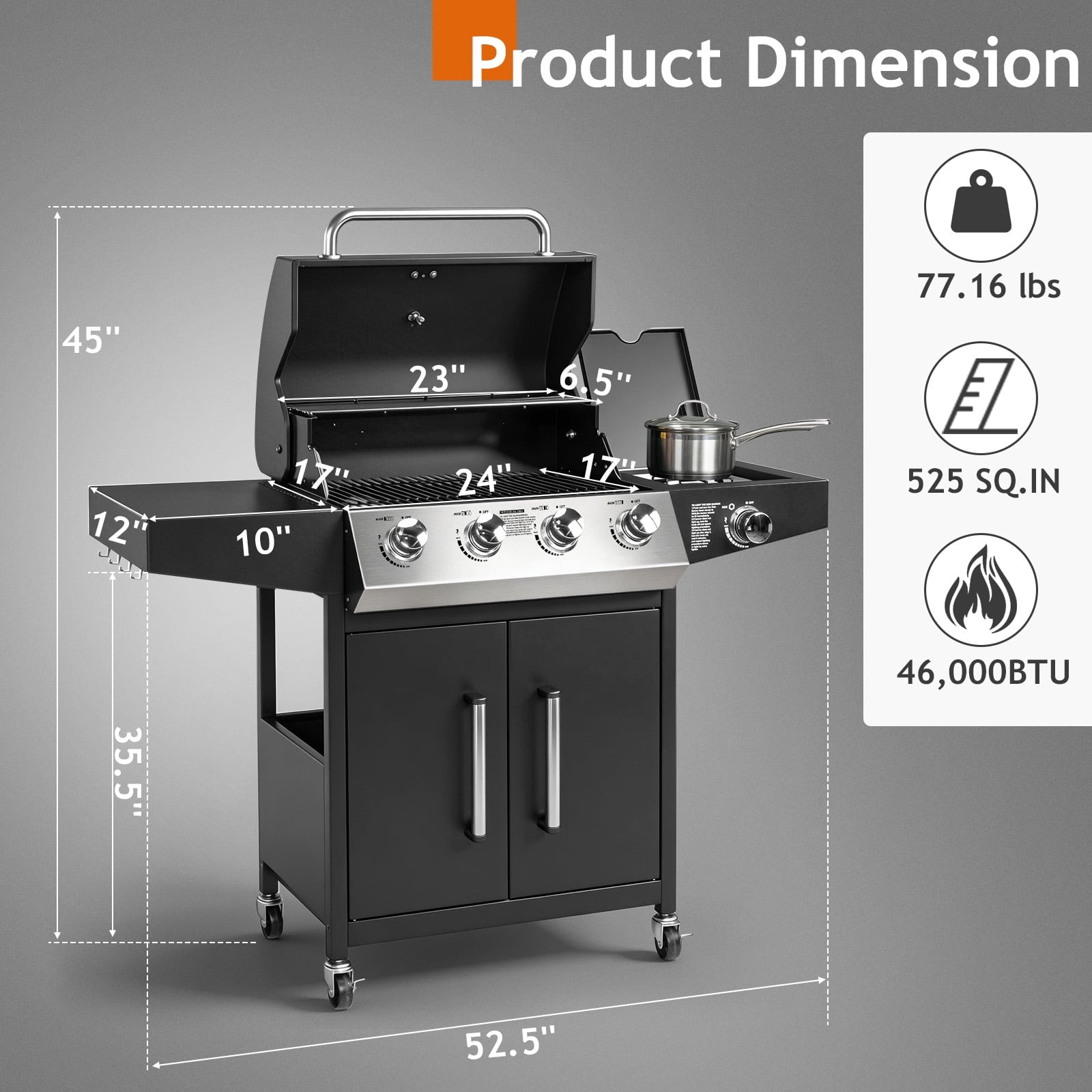 Ktaxon 4 Burner Propane Grill Gas Stove 58000 BTU with Side Stove,Wheels
