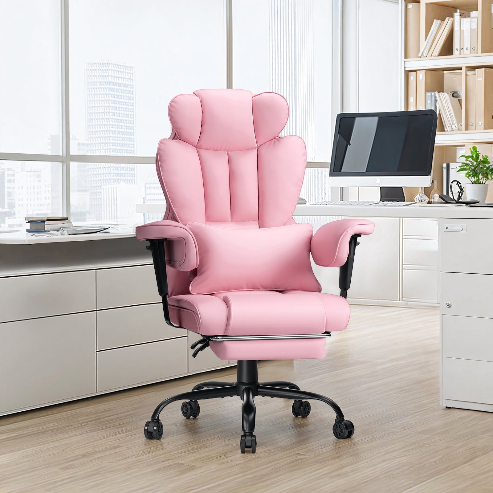 Hoffree Big and Tall Fabric Office Chair 450lbs, Executive Desk Chair with Massage Ergonomic  Computer Chair with Footrest Reclining Desk Office Chair with Lumbar Support for Home Office