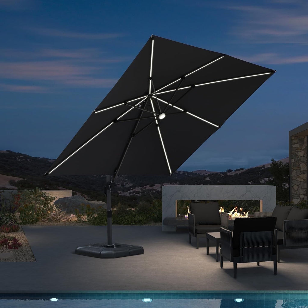 PURPLE LEAF 9x11.5 Ft Cantilever Umbrella Rectangle Outdoor Patio Umbrella Large Offset Hanging Umbrella Aluminum Umbrella with 360°Rotation Adjustable Garden Pool Umbrella,Turquoise Blue